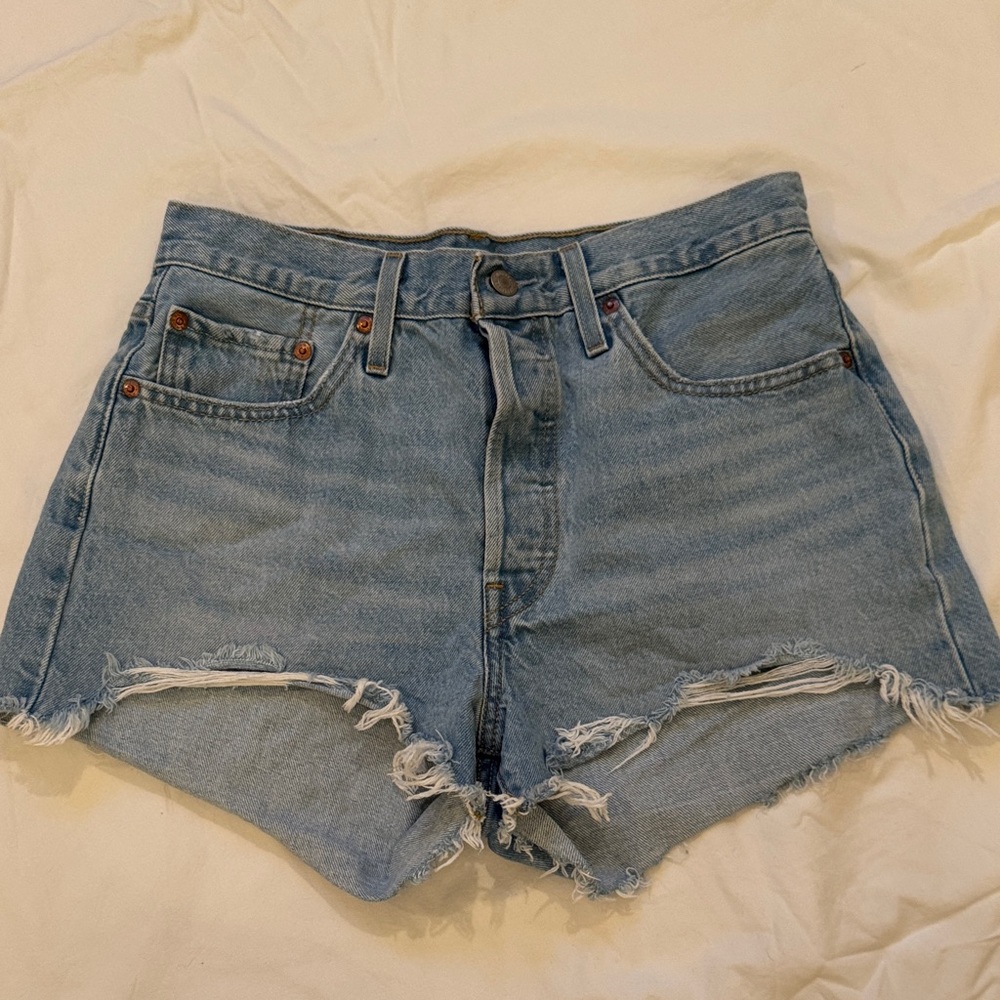 Levi's Classic Blue Frayed Jean Shorts
